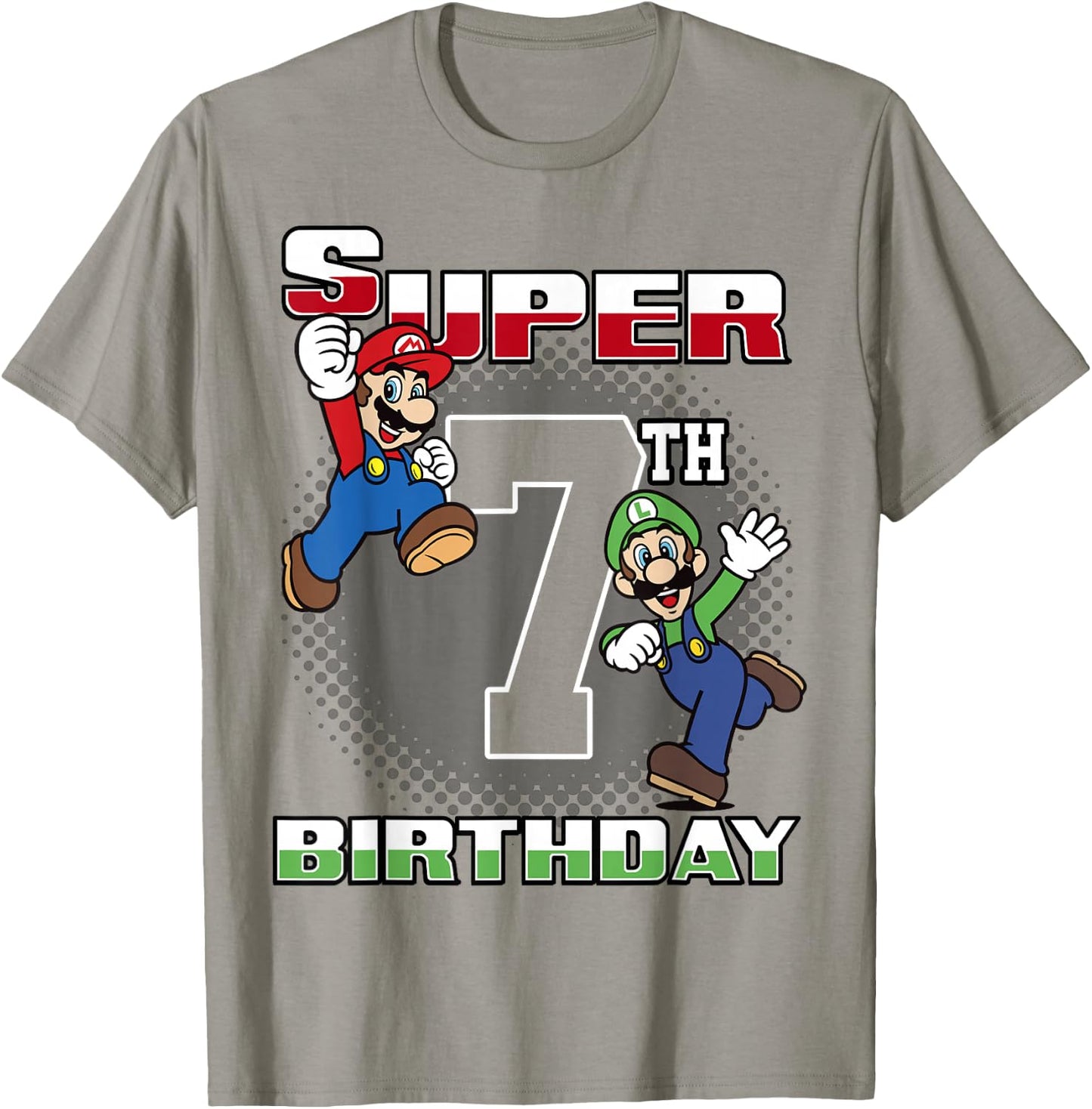 Super Mario And Luigi Super Birthday 7th Birthday Portrait T-Shirt - T-Shirt | Sand