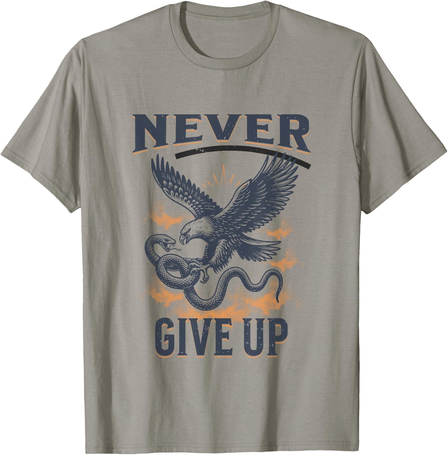 Never Ever Give Up Snake Vs. Eagle Motivational T-Shirt - T-Shirt | Sand