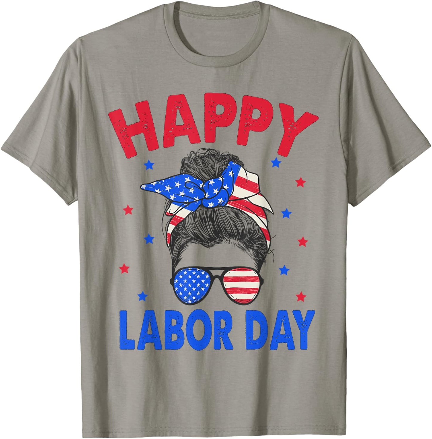Happy Labor Day Shirt Messy Bun Labor Day USA Flag T-Shirt - T-Shirt | Sand