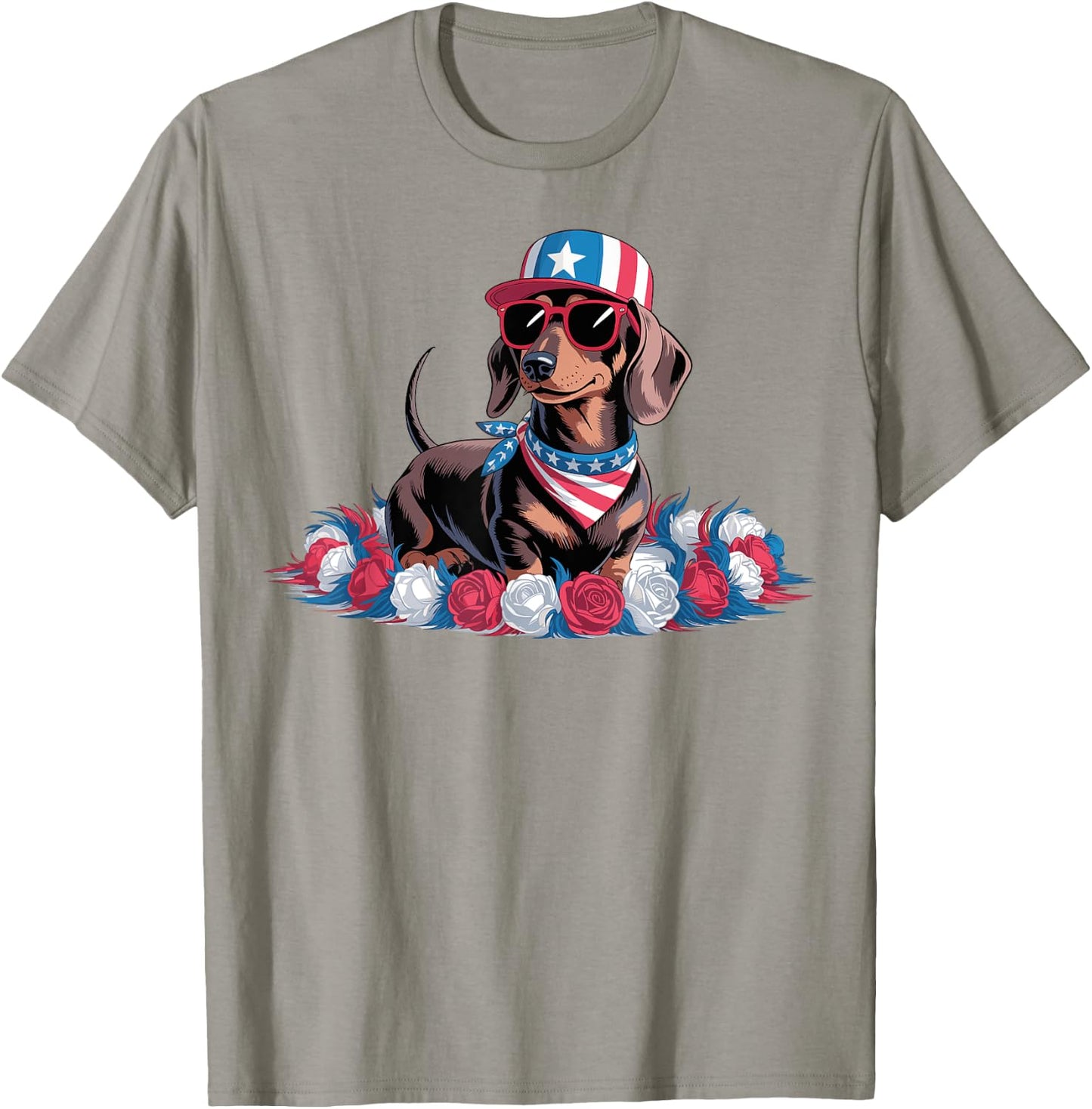 Patriotic Dachshund Dog USA Flag Sunglasses 4th of July T-Shirt - T-Shirt | Sand