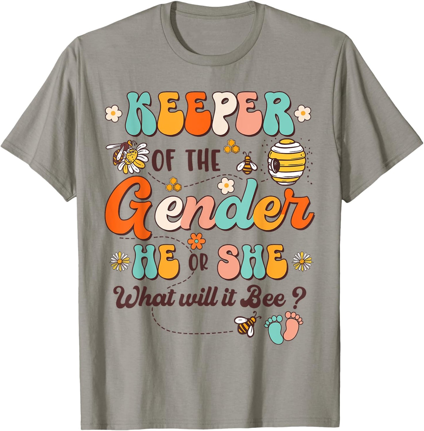Keeper of Gender Reveal He or She What Will it Bee Retro T-Shirt - T-Shirt | Sand