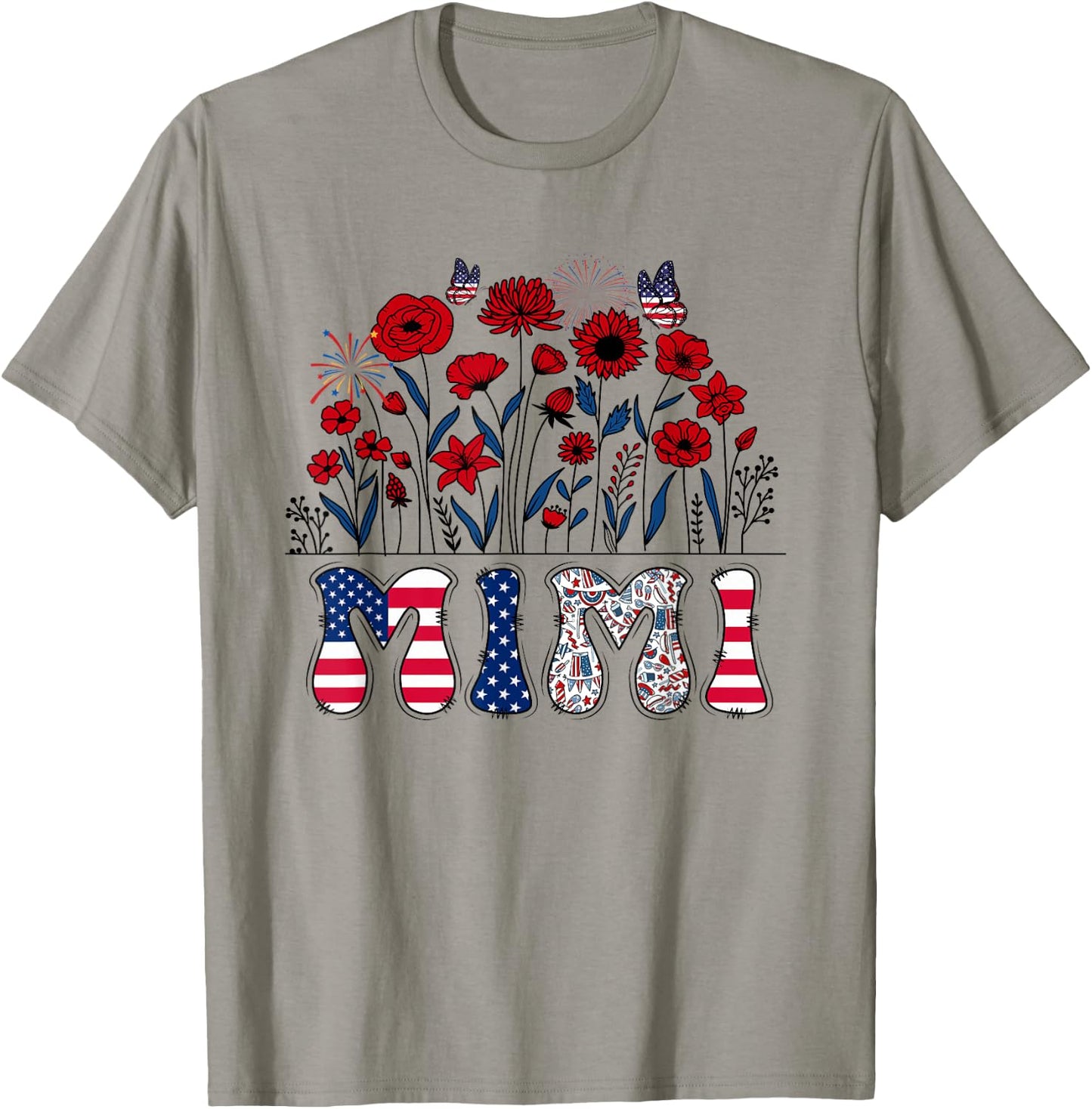 Groovy Mimi 4th of July Patriotic Floral Women Mother's Day T-Shirt - T-Shirt | Sand