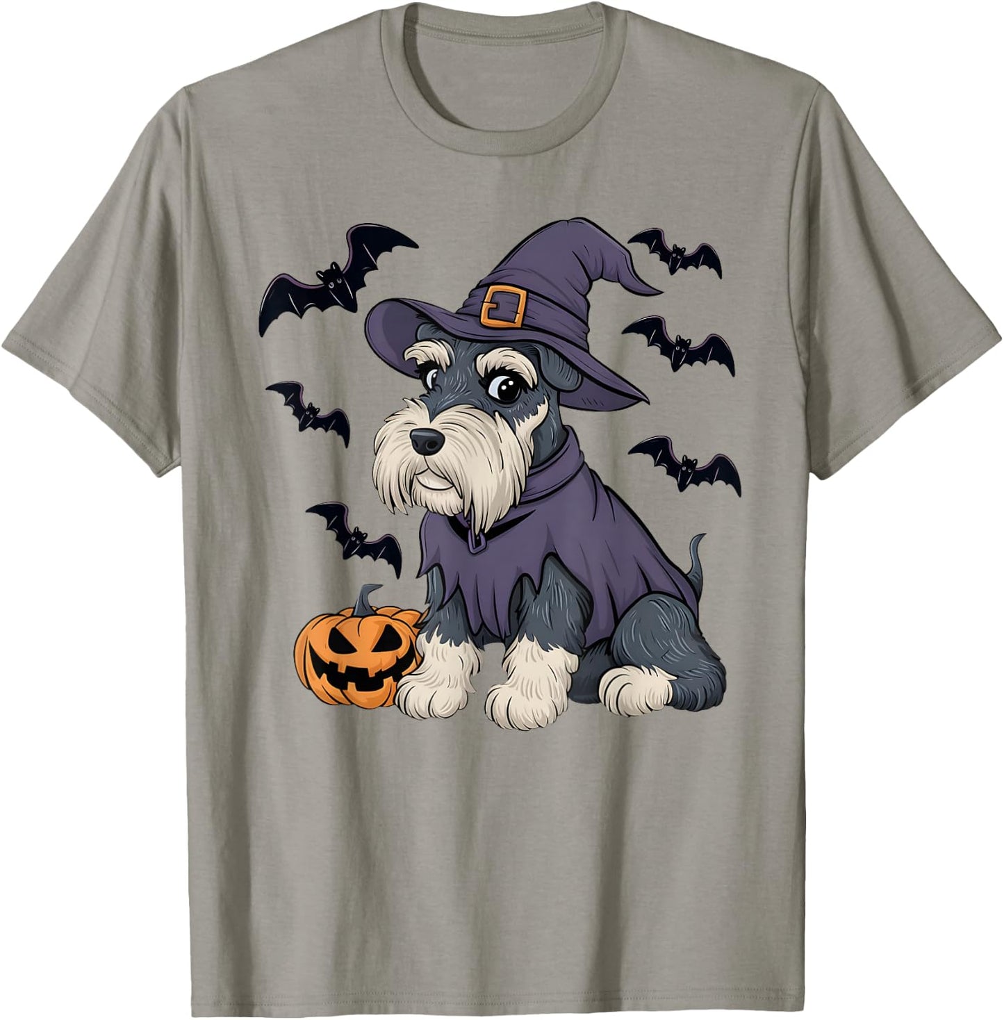 Schnauzer Dog Scary Pumpkin Bat Witch Schnauzer Halloween T-Shirt - T-Shirt | Sand