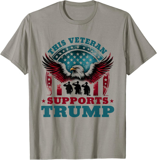 This Veteran Supports Trump 2024 American Flag 4th Of July T-Shirt - T-Shirt | Sand