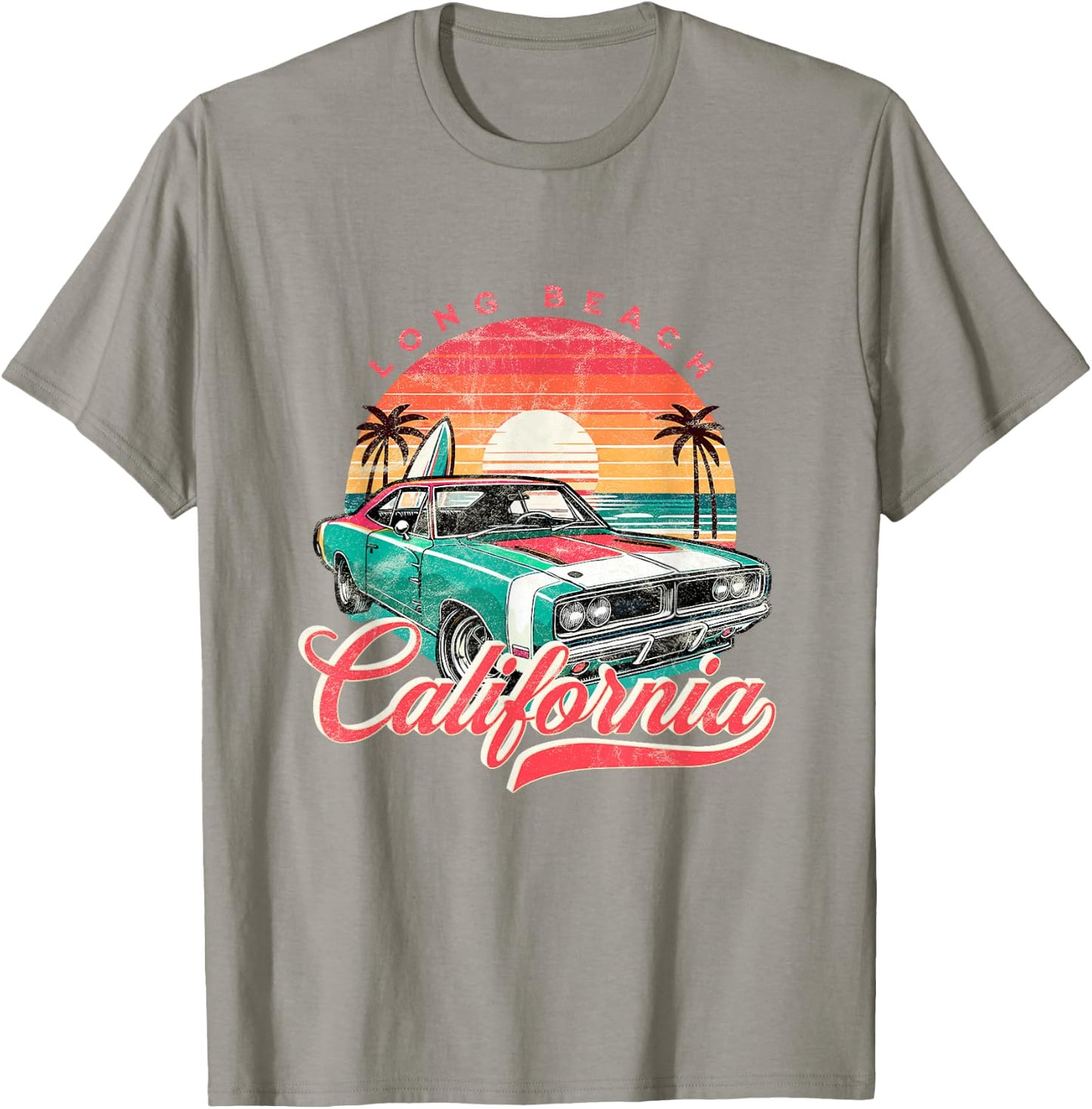 Classic Muscle Car Retro Long Beach California Surfer Sun T-Shirt - T-Shirt | Sand