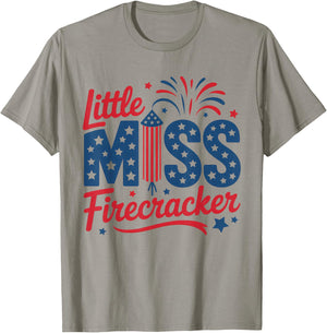 Little Miss Firecracker 4th Of July American Flag Girls Kids T-Shirt - T-Shirt | Sand