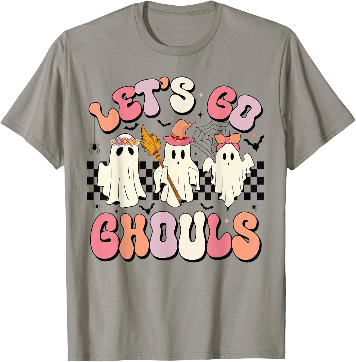 Let's Go Ghouls Halloween Ghost Outfit Costume Retro Groovy T-Shirt - T-Shirt | Sand