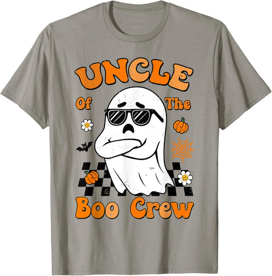 Uncle Of The Boo Crew Groovy Retro Family Halloween Funny T-Shirt - T-Shirt | Sand