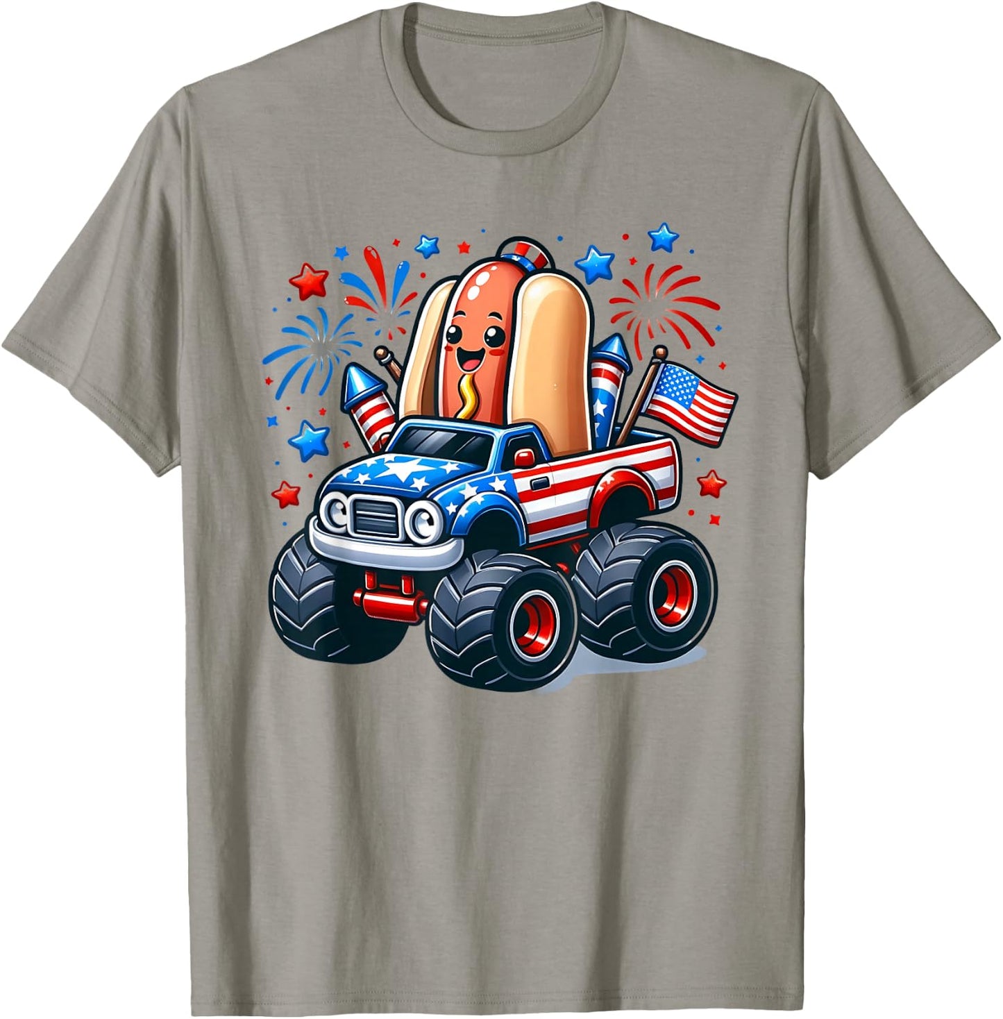 4th of July Shirts Boys Kids Hot Dog Red White Blue USA Flag T-Shirt - T-Shirt | Sand