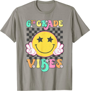 Girls 6th Grade Vibes Smile Face Back to School Sixth grade T-Shirt - T-Shirt | Sand