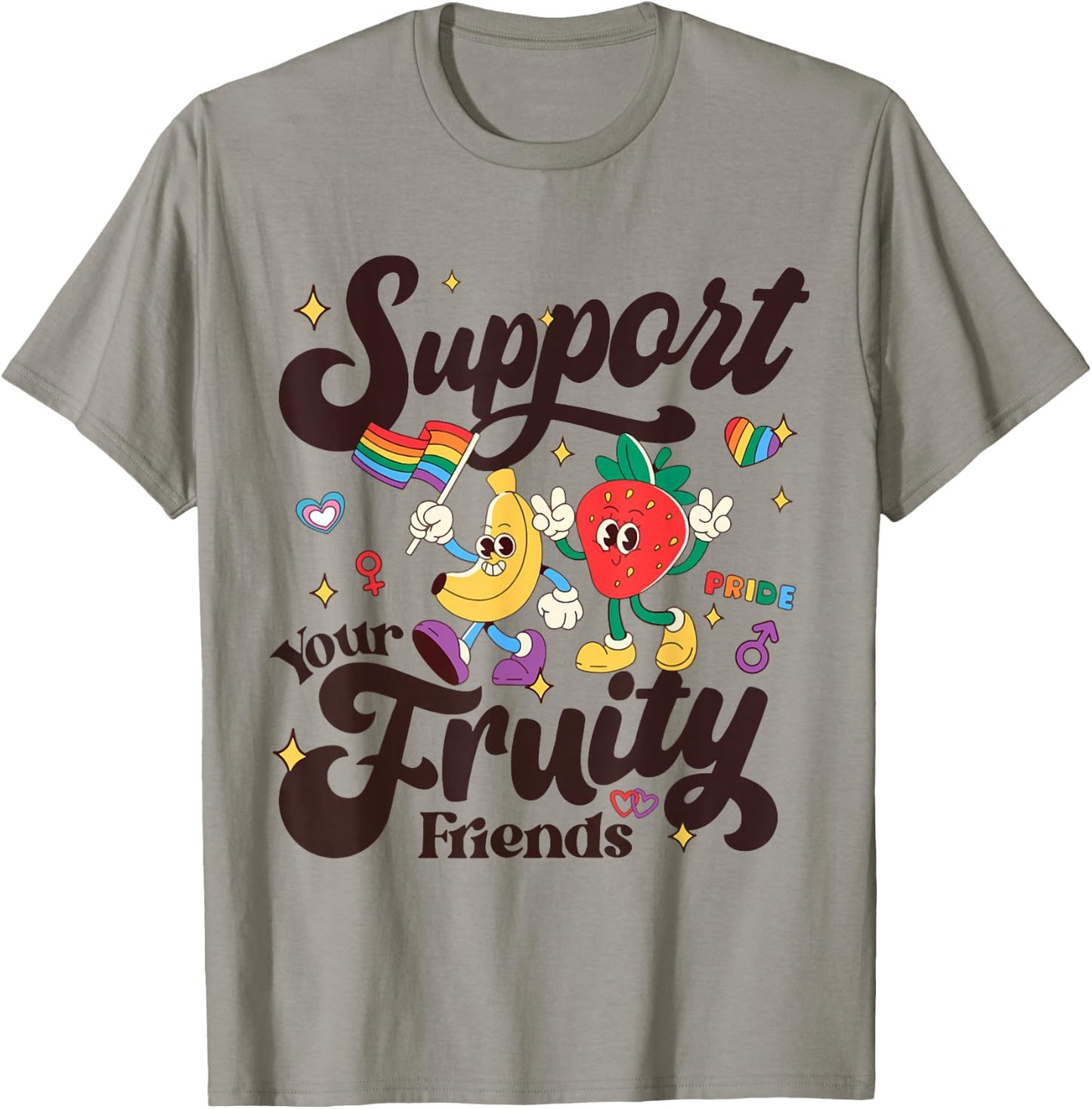 Funny Support Your Fruity Friends Gay LGBTQ Ally Pride Month T-Shirt - T-Shirt | Sand