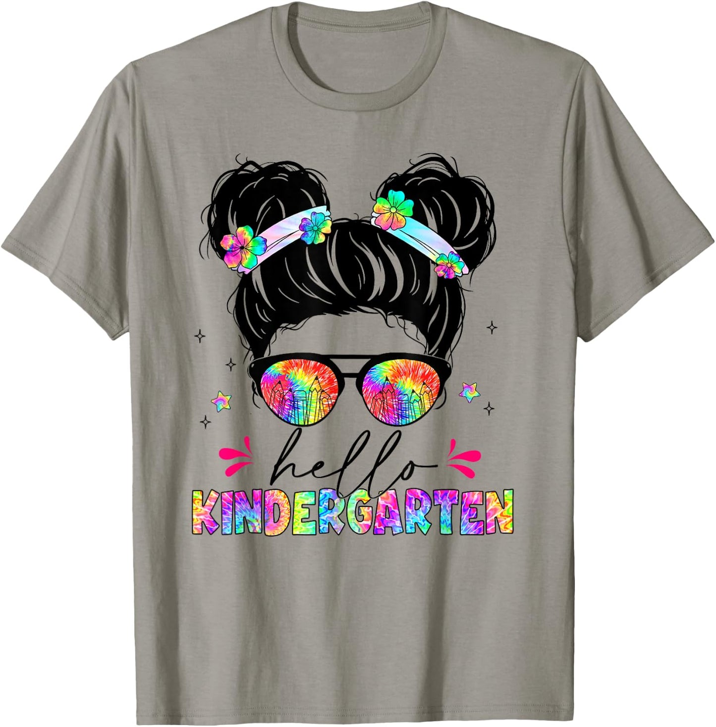 Hello Kindergarten shirt messy bun tie dye back to school T-Shirt - T-Shirt | Sand