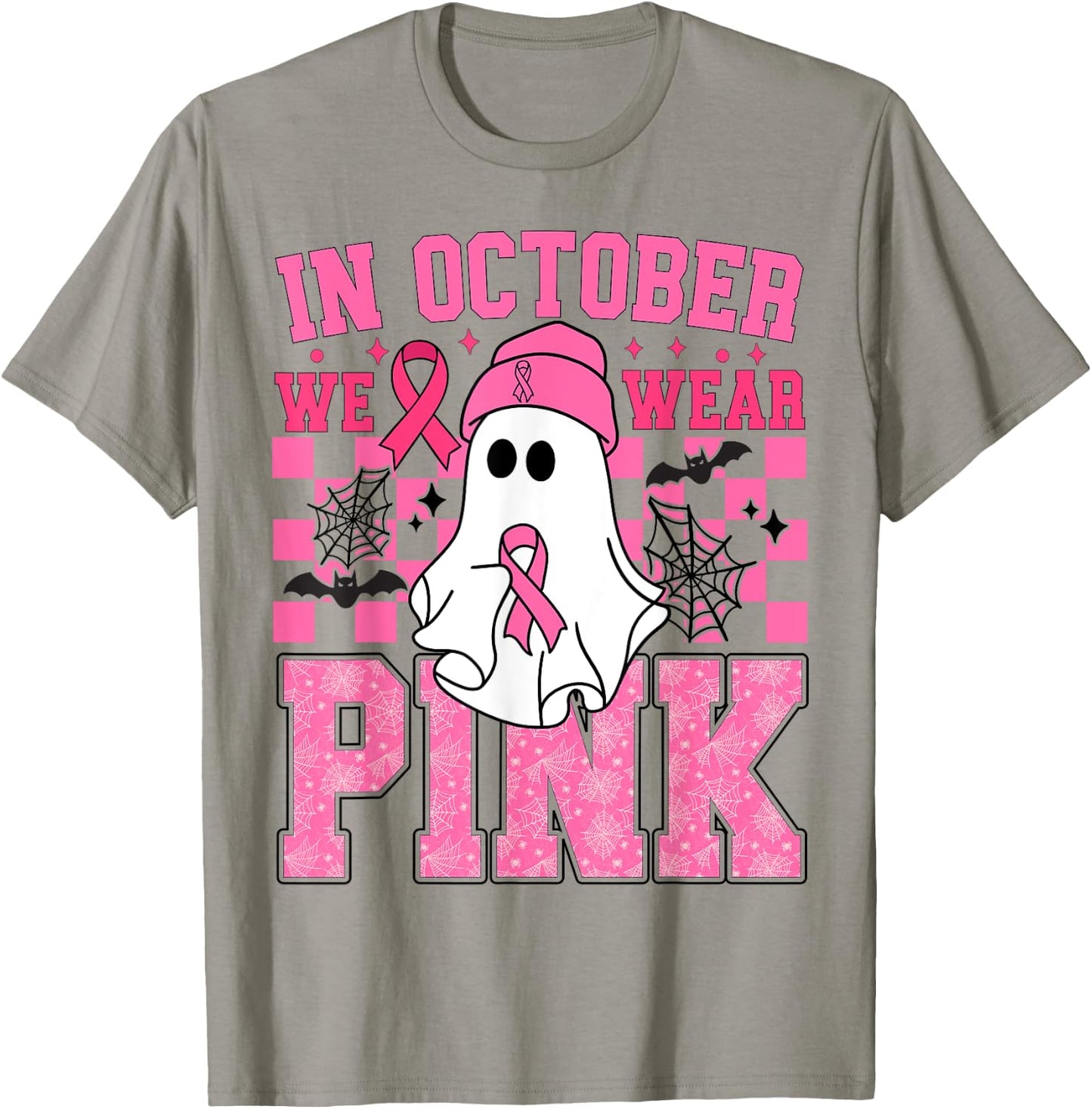In October We Wear Pink Breast Cancer Awareness Halloween T-Shirt - T-Shirt | Sand