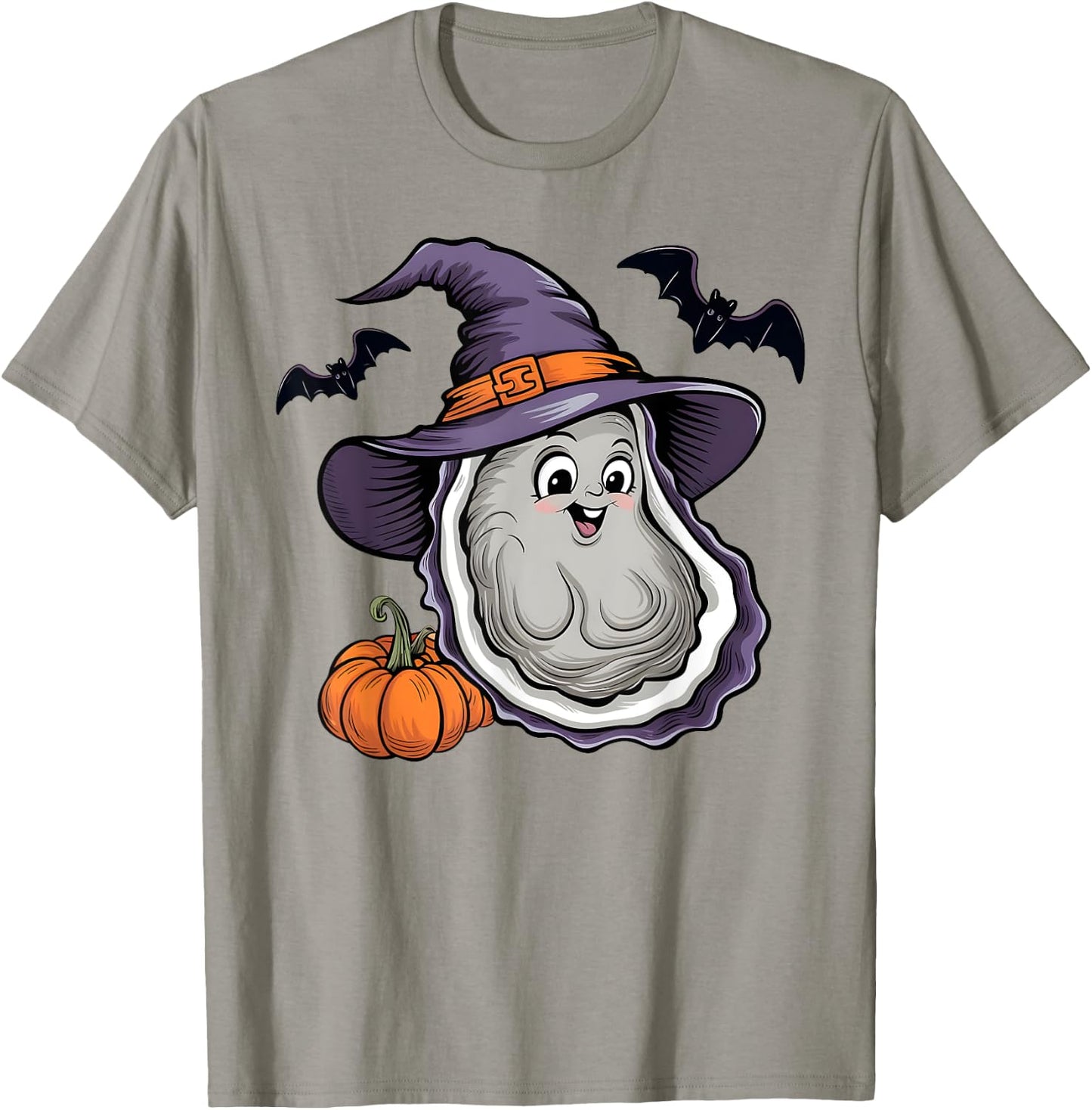 Oyster Scary Pumpkin Bat Funny Witch Hat Oyster Halloween T-Shirt - T-Shirt | Sand