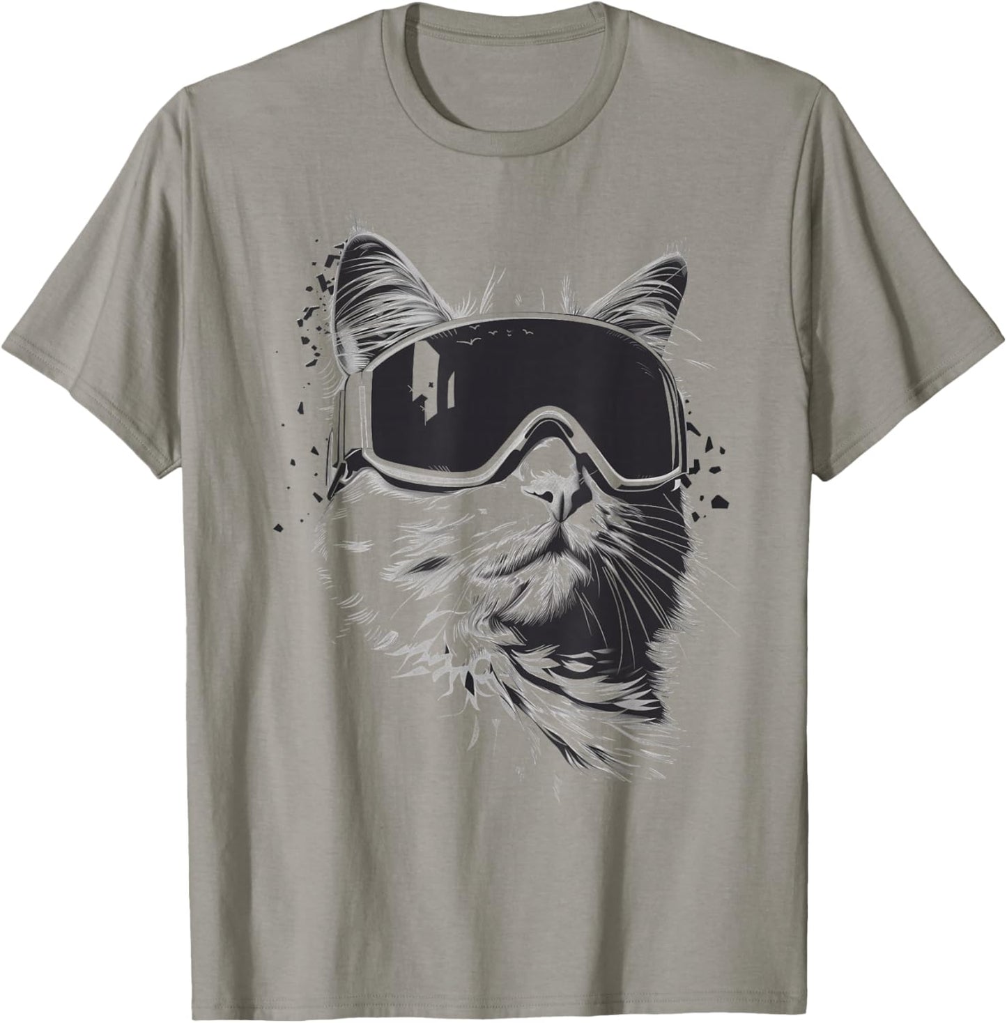 Ski Snowboard Cat Goggles Winter Sports Snowboarder Skiing T-Shirt - T-Shirt | Sand