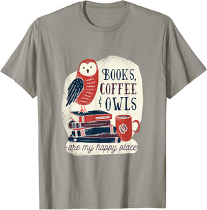 Books Coffee & Owls - are my Happy Place - Gift T-Shirt - T-Shirt | Sand