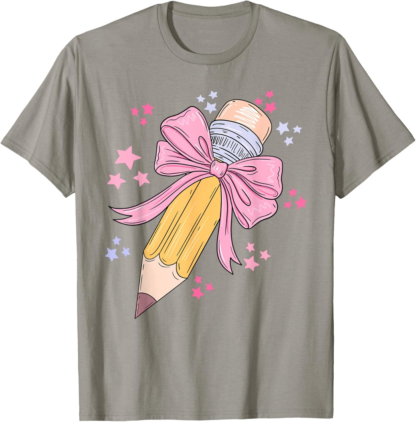 Pencil Coquette Bow Pink Back To School Teachers Girls Kids T-Shirt - T-Shirt | Sand