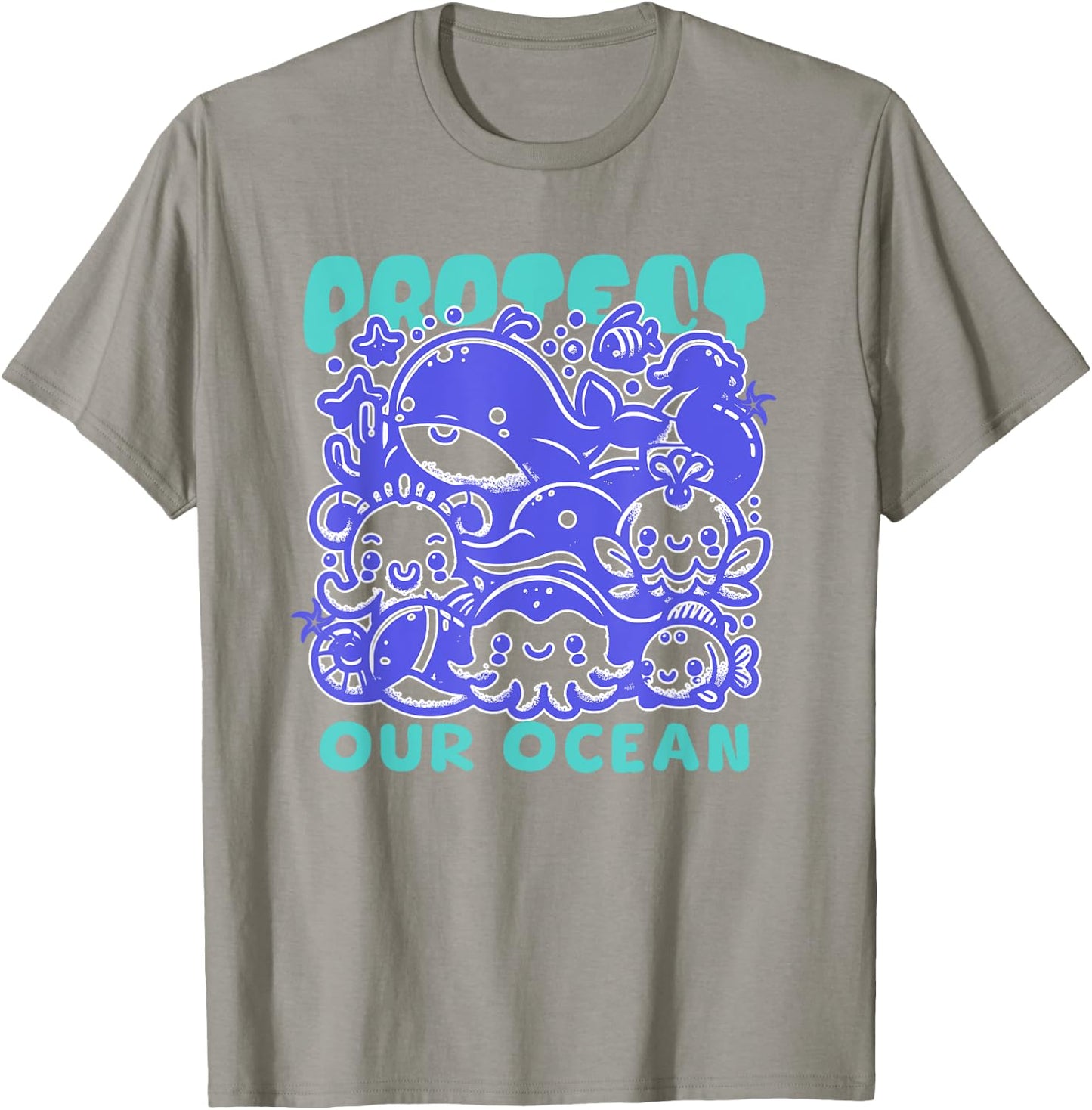 Protect Our Ocean Kawaii Whale World Oceans Day Cute T-Shirt - T-Shirt | Sand