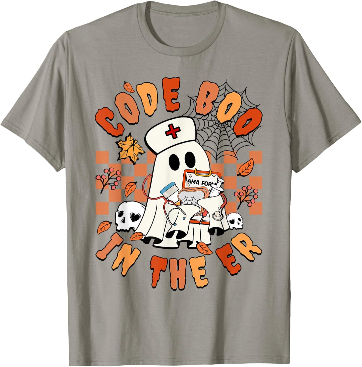 Retro Code Boo In The ER ICU Nurses Ghost Halloween Costume T-Shirt - T-Shirt | Sand