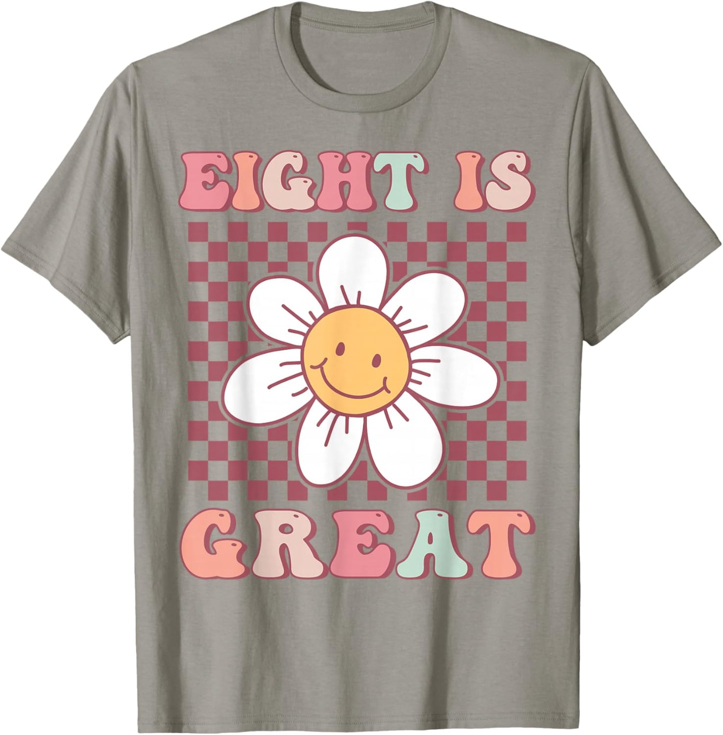 Eight Is Great Cute Groovy 8th Birthday Party Daisy Flower T-Shirt - T-Shirt | Sand