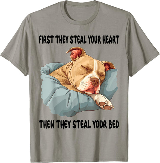 Pitbull Sleeping Pajamas Nightgown T-Shirt - T-Shirt | Sand