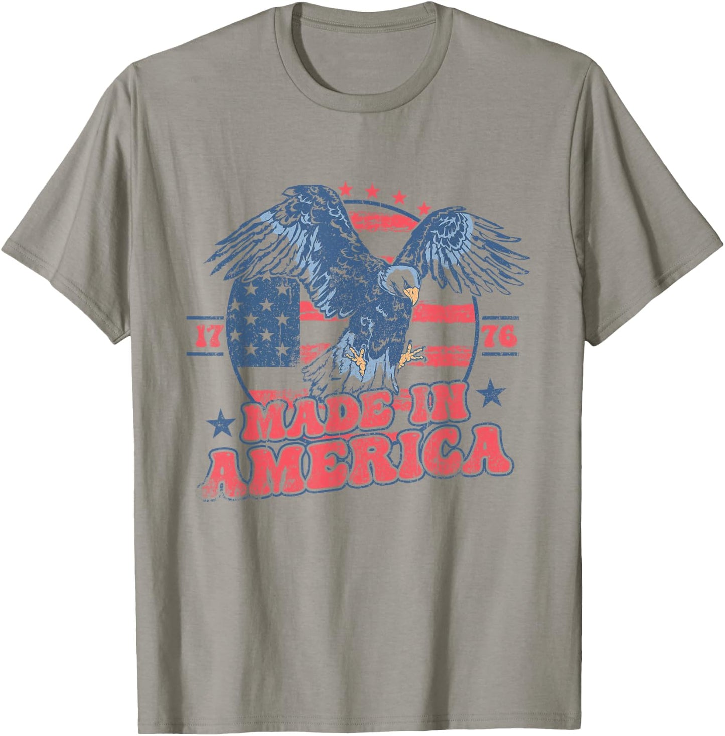 4th of July Groovy Eagle 1776 Made In America Vintage Retro Kids Men T-Shirt - T-Shirt | Sand