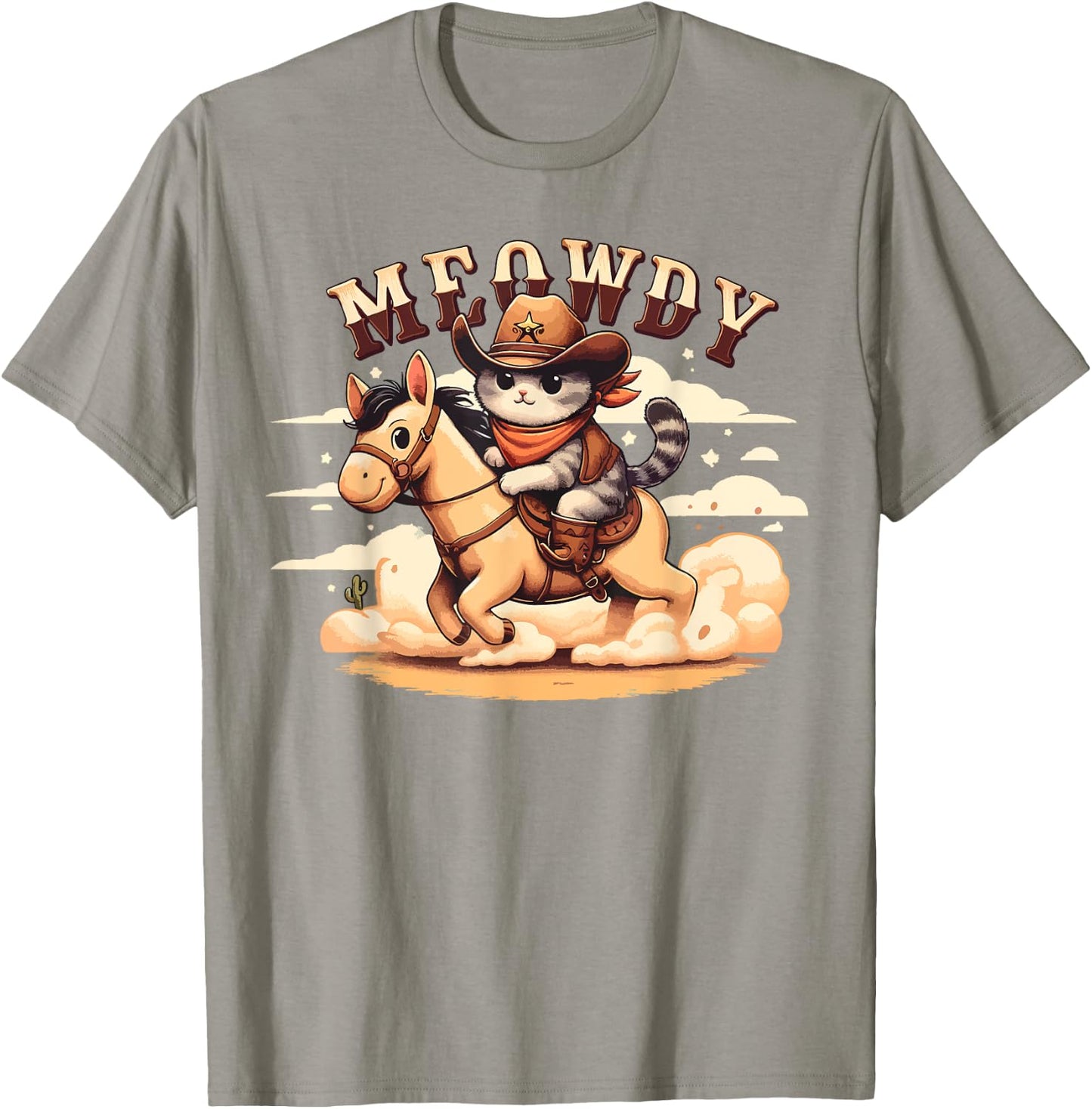 Cat Cowboy Funny Mashup Meowdy Partner Horse Western Country T-Shirt - T-Shirt | Sand