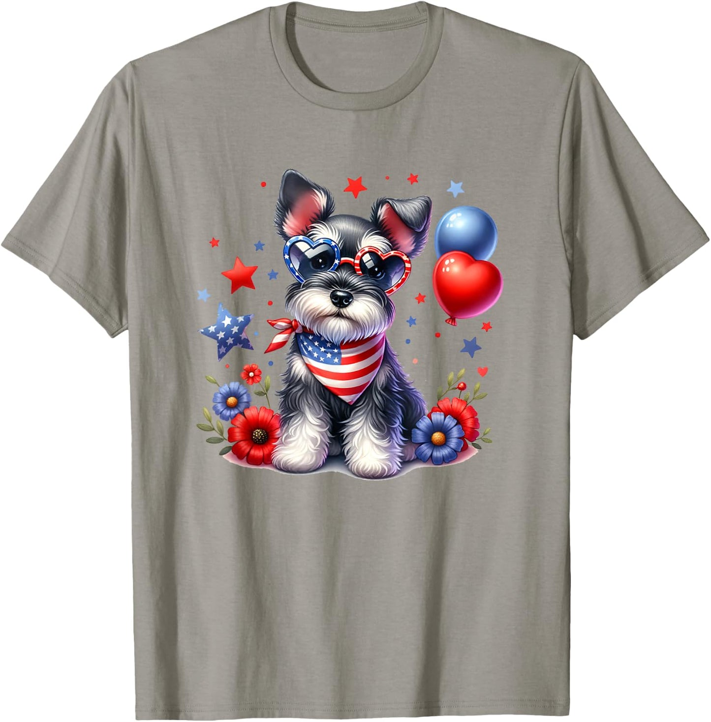 Patriotic Miniature Schnauzer American Flag 4th of July USA T-Shirt - T-Shirt | Sand