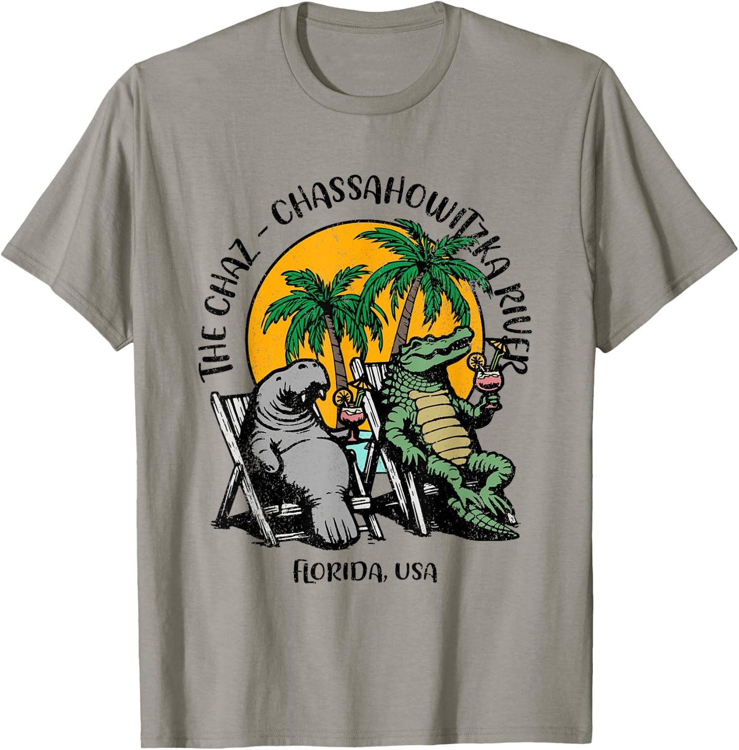 The Chaz Chassahowitzka River FL Manatee Alligator Design T-Shirt - T-Shirt | Sand