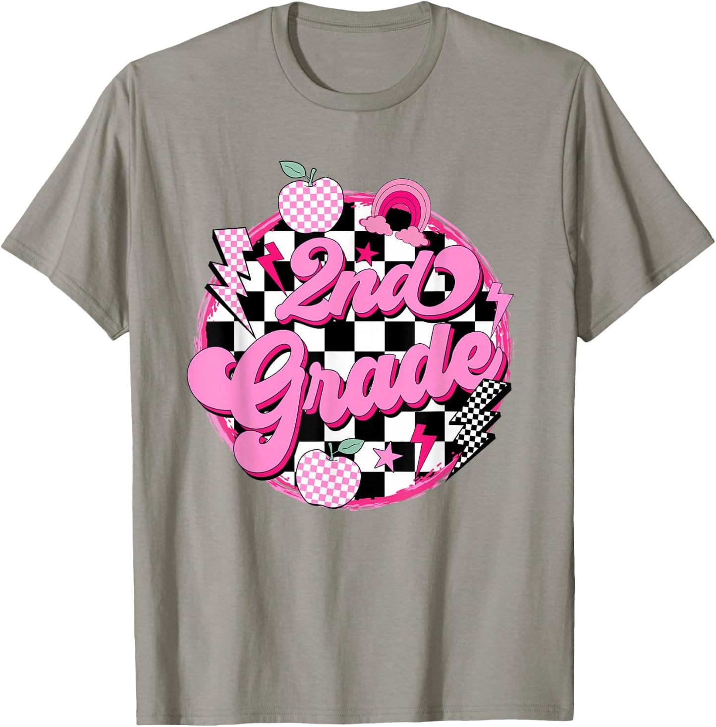 2nd Grade Teacher Women Retro Checkered First Day of School T-Shirt - T-Shirt | Sand