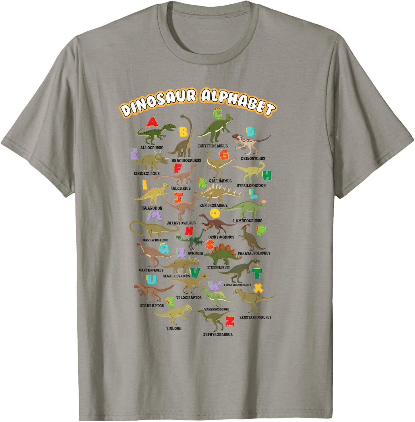 Cute Educational Types Dinosaurs Alphabet A-Z ABC Dino kids T-Shirt - T-Shirt | Sand