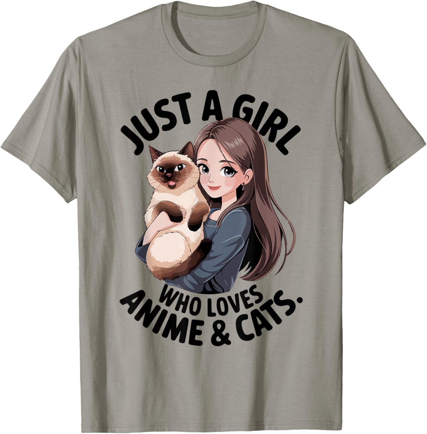 Cute Just A Girl Who Loves Anime & Siamese Cat Mama Mom Teen T-Shirt - T-Shirt | Sand