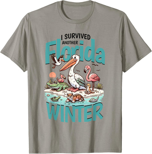 Florida Snowbirds Pelican Flamingo Alligator Manatee Graphic T-Shirt - T-Shirt | Sand