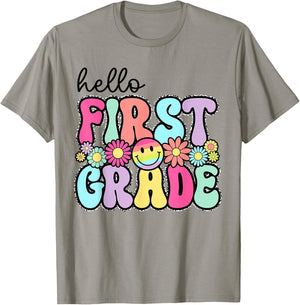 Hello First Grade 1st Day Back To School Teachers Girls Kids T-Shirt - T-Shirt | Sand