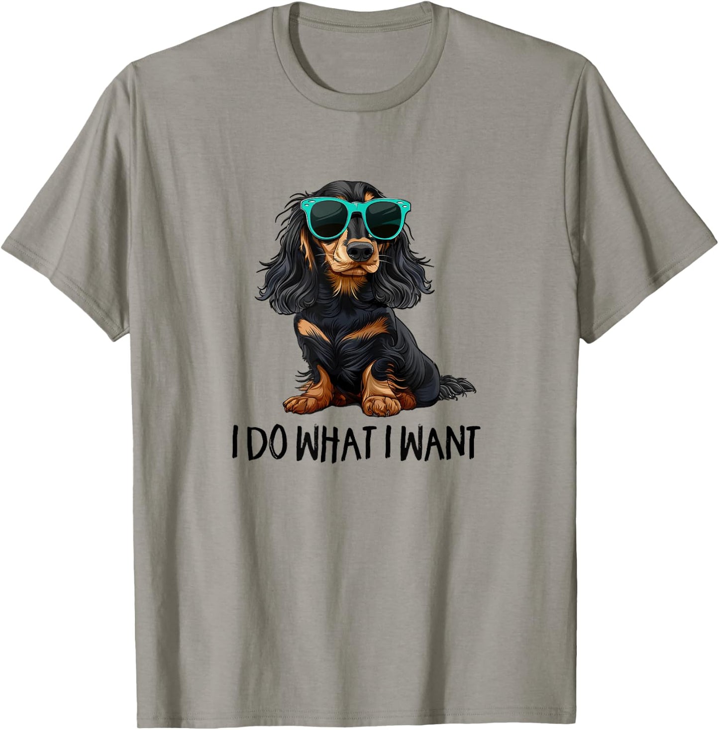 Funny Do What I Want Black Long Haired Dachshund Lover T-Shirt - T-Shirt | Sand
