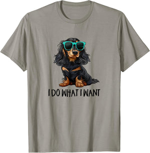 Funny Do What I Want Black Long Haired Dachshund Lover T-Shirt - T-Shirt | Sand