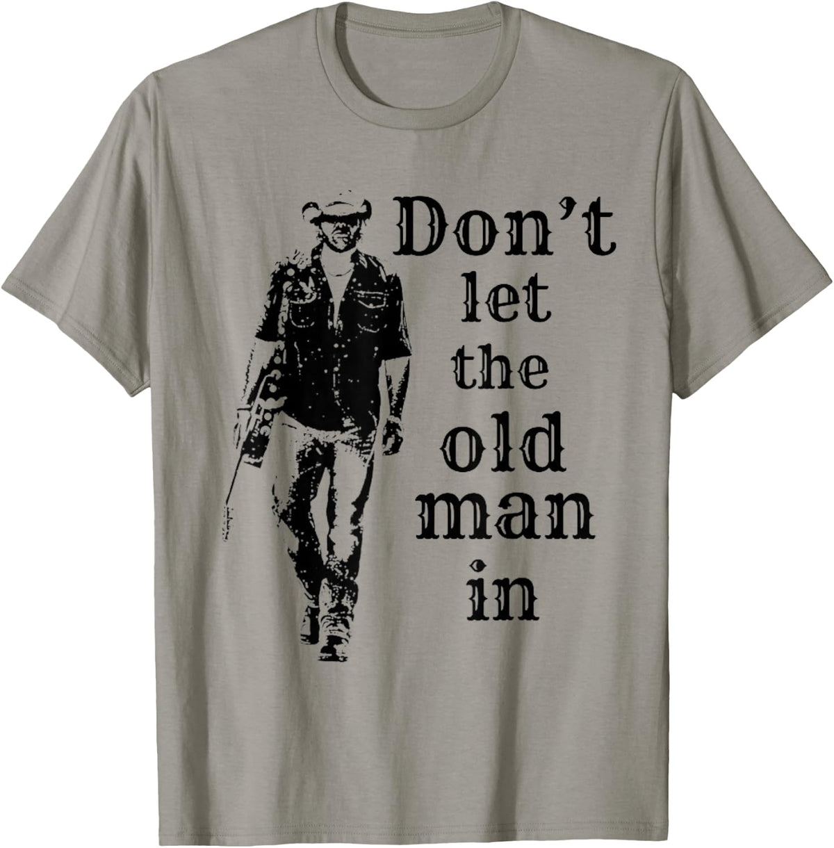 Don't let The Old Man in Vintage Man Walking with a Guitar T-Shirt - T-Shirt | Sand