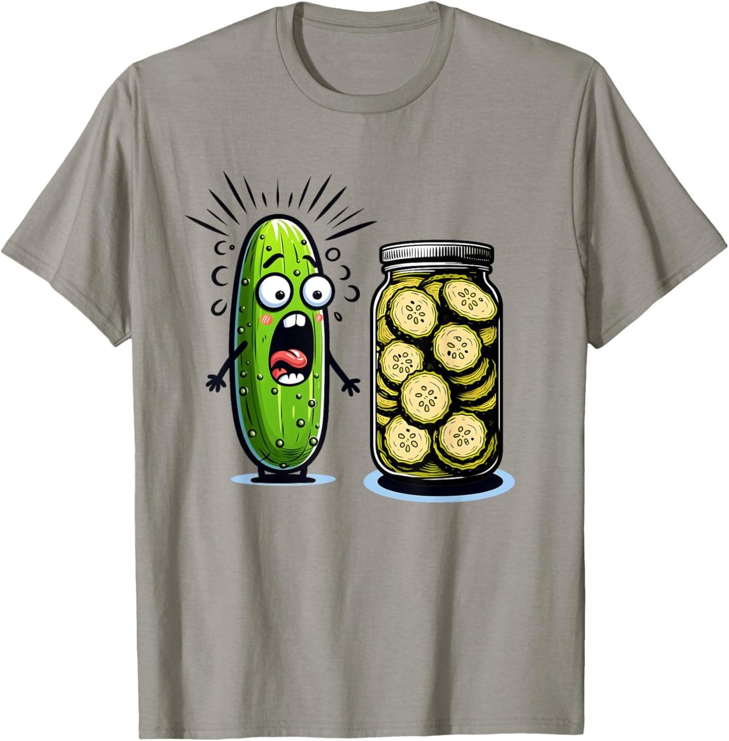 Funny Pickle Surprise A Cucumber And A Jar Of Sliced Pickles T-Shirt - T-Shirt | Sand