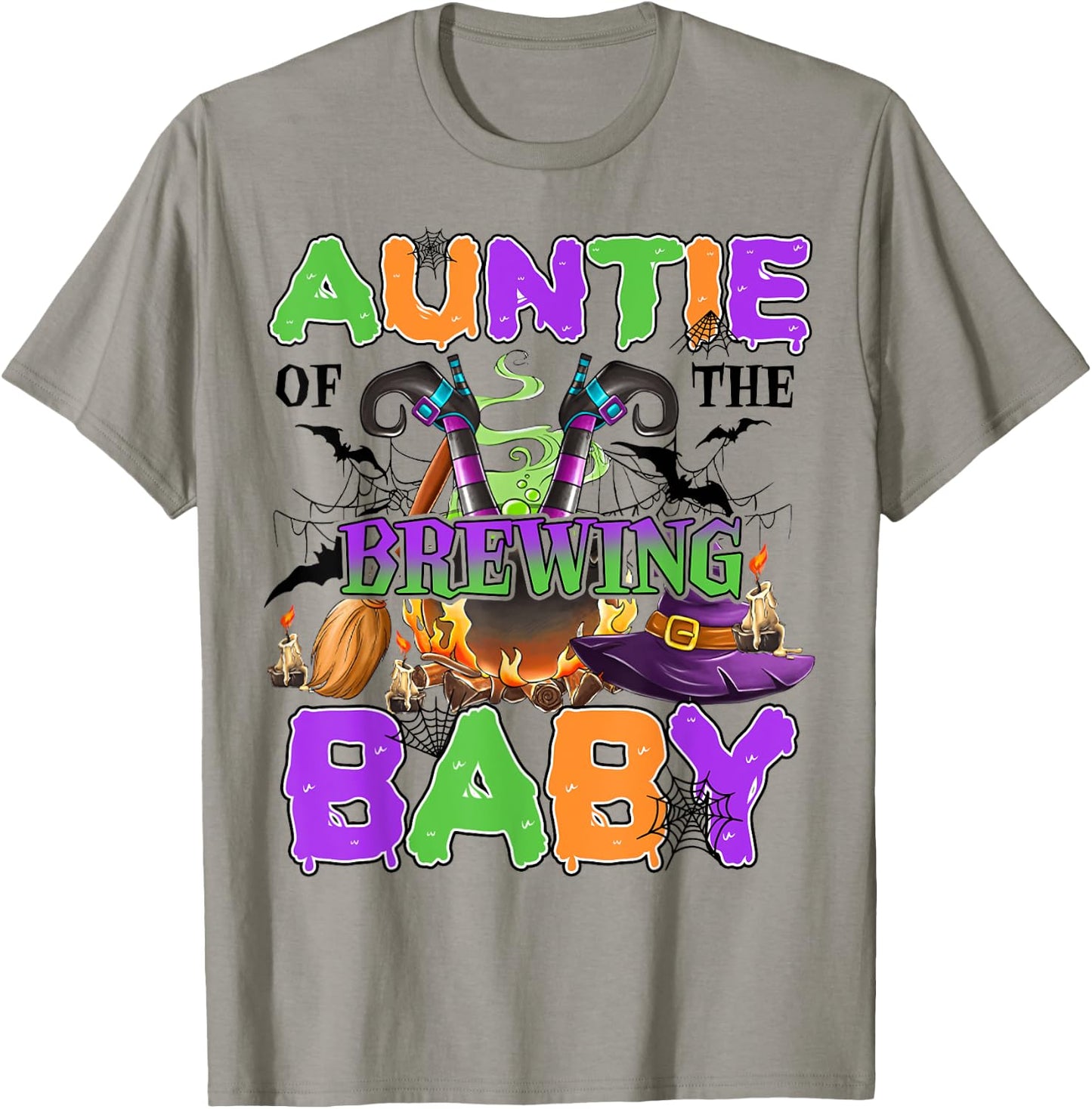 Auntie Of Brewing Baby Halloween Baby Shower Spooky T-Shirt - T-Shirt | Sand