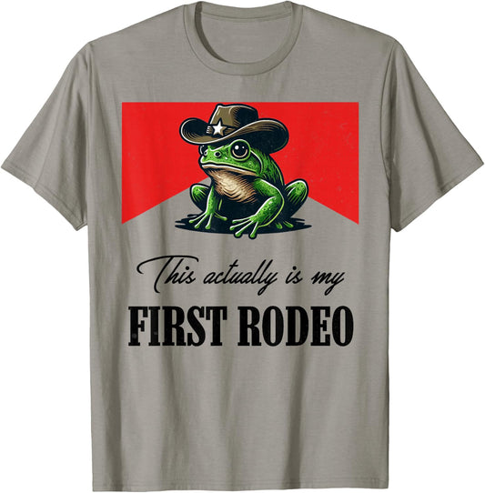 This actually is my first rodeo Frog Cowboy Hat Western T-Shirt - T-Shirt | Sand