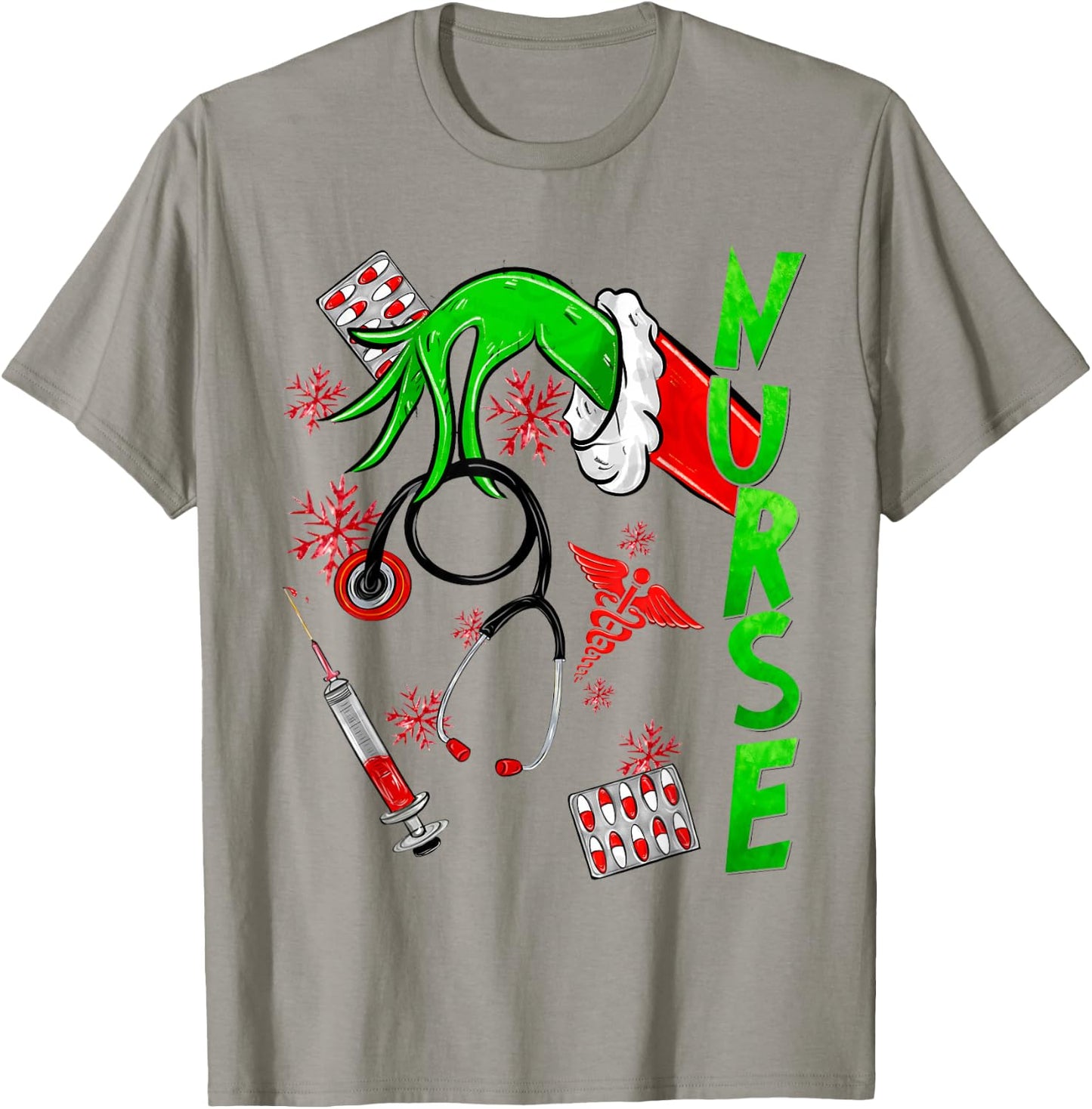 Funny Nurse Merry Christmas Stethoscope Nurses Xmas Pajamas T-Shirt - T-Shirt | Sand