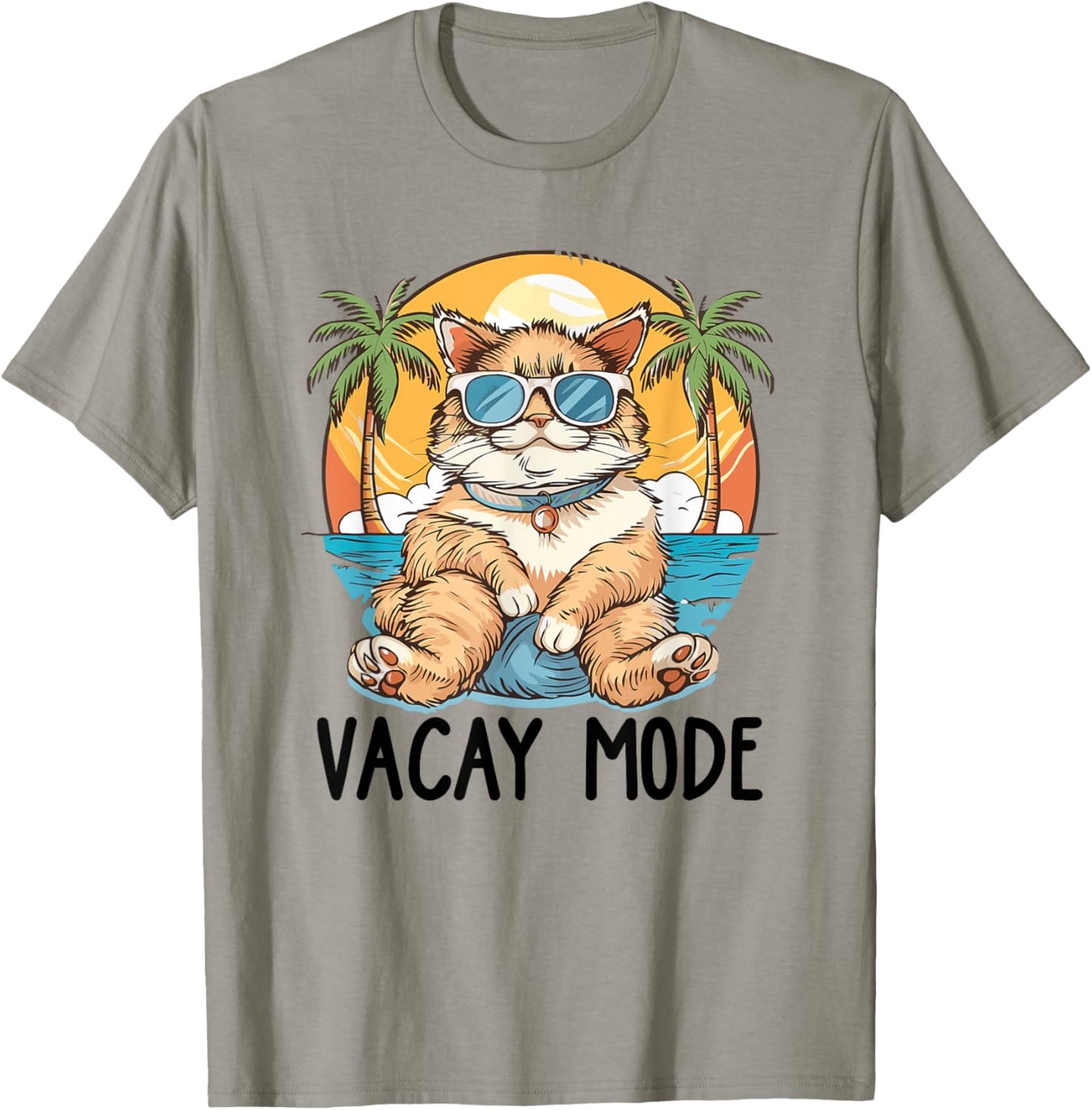 Cute Funny Cat Lover Vacay Mode On Summer Meowy Cat T-Shirt - T-Shirt | Sand