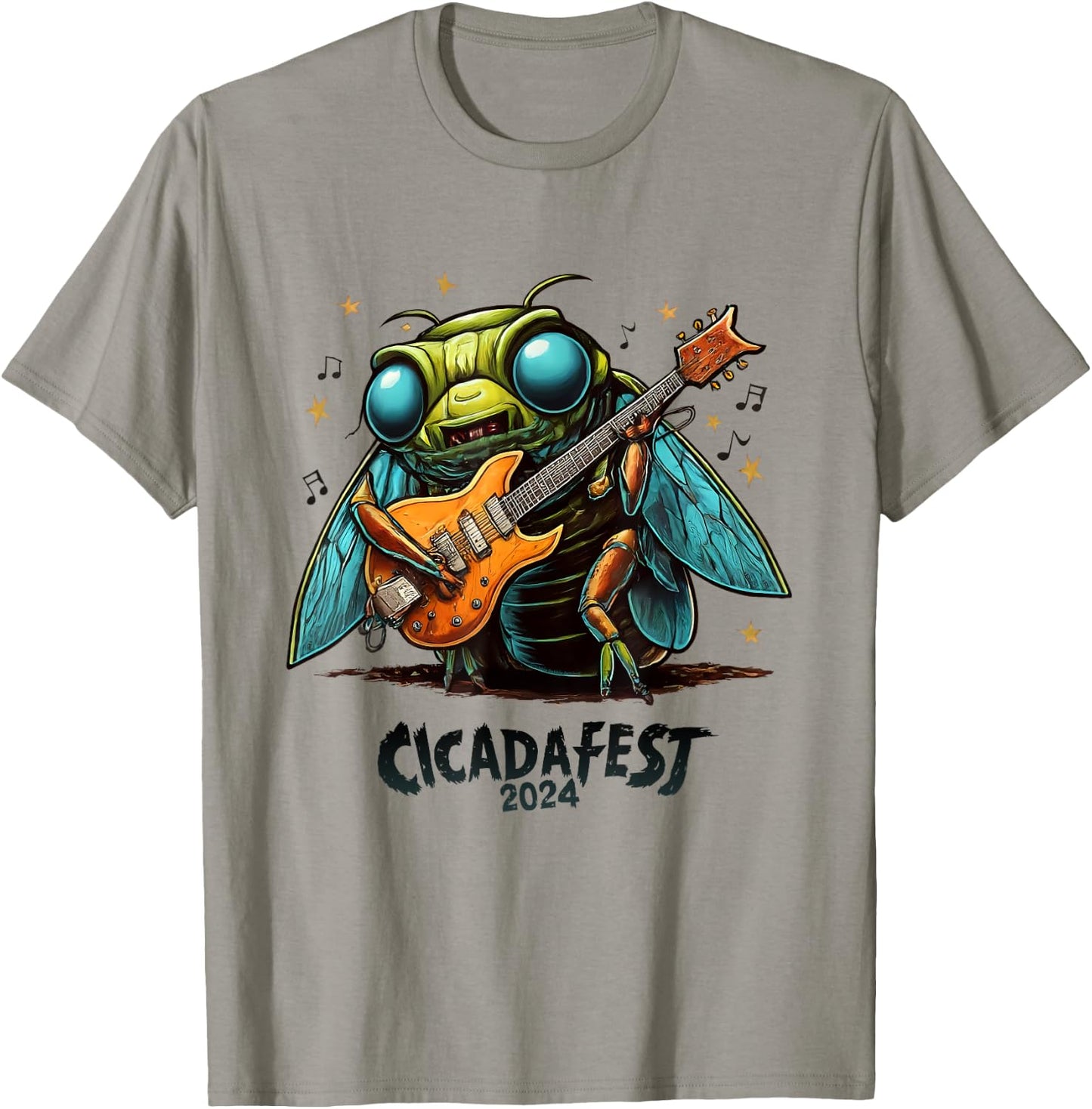 Cicada fest 2024 Guitar Playing Cicada T-Shirt - T-Shirt | Sand