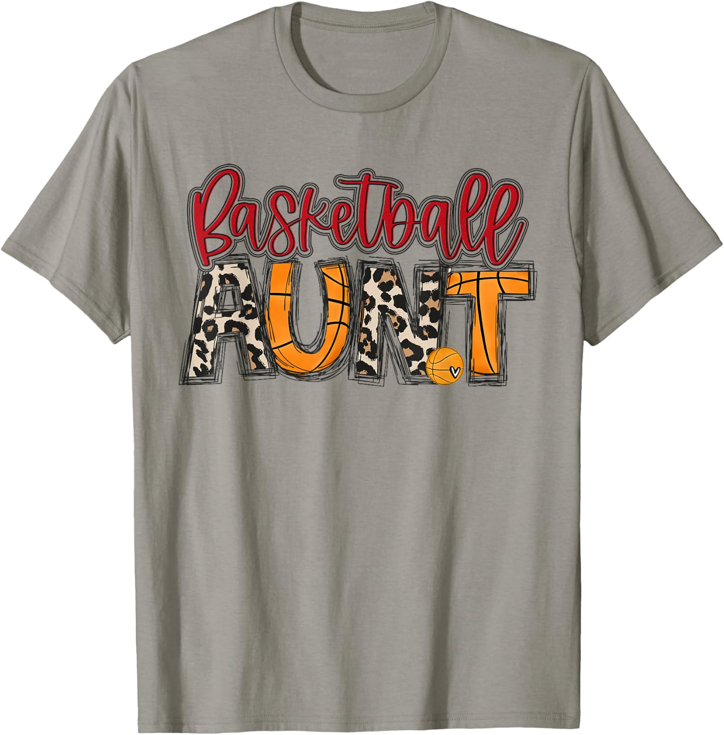 Basketball Aunt Leopard Red Auntie Family Basketball Player T-Shirt - T-Shirt | Sand
