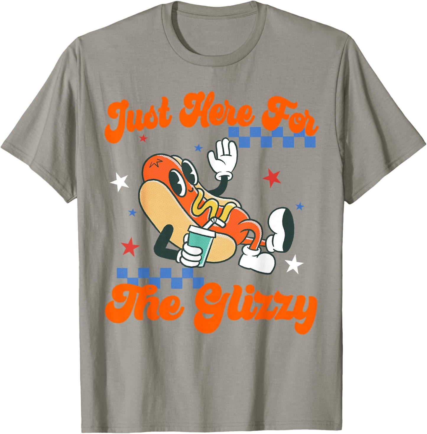 Retro Hot Dog I'm Just Here for The Glizzy Happy 4th of July T-Shirt - T-Shirt | Sand