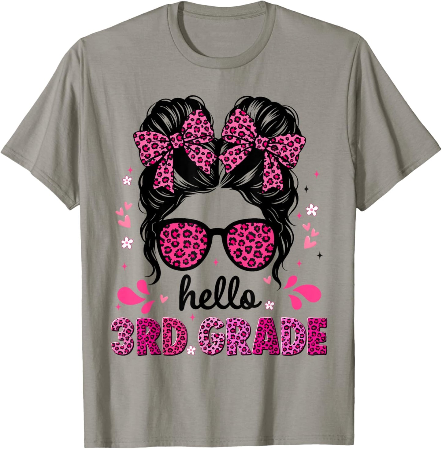 Hello 3rd Grade Messy Bun Coquette First Day of School Girls T-Shirt - T-Shirt | Sand