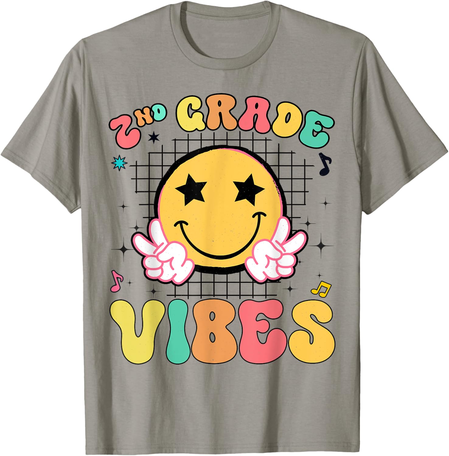 Girls 2nd Grade Vibes Smile Face Back to School Second Grade T-Shirt - T-Shirt | Sand