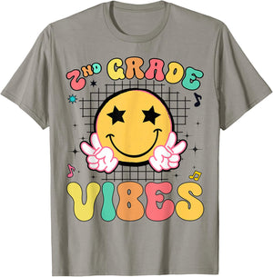 Girls 2nd Grade Vibes Smile Face Back to School Second Grade T-Shirt - T-Shirt | Sand