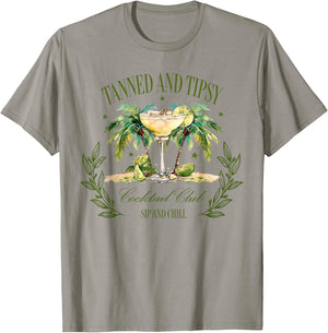 Tanned & Tipsy Cocktail Club Sip & Chill Summer Hawaii Beach Men Women T-Shirt - T-Shirt | Sand