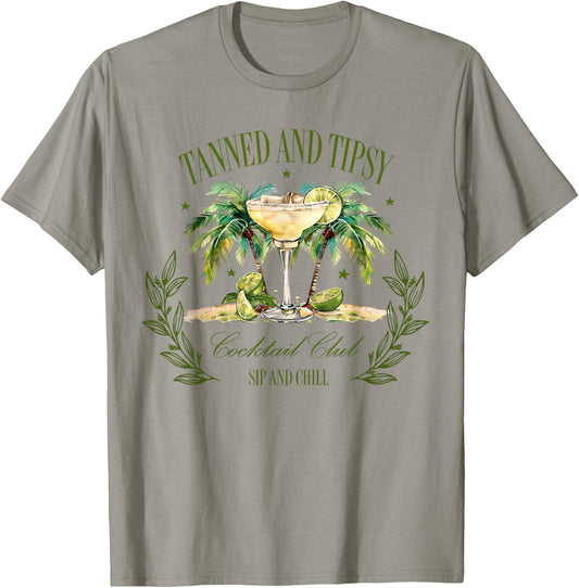 Tanned & Tipsy Cocktail Club Sip & Chill Summer Hawaii Beach Men Women T-Shirt - T-Shirt | Sand